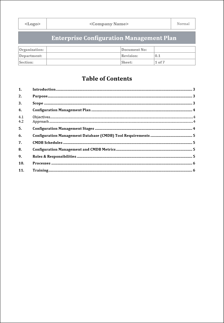 Configuration management plan