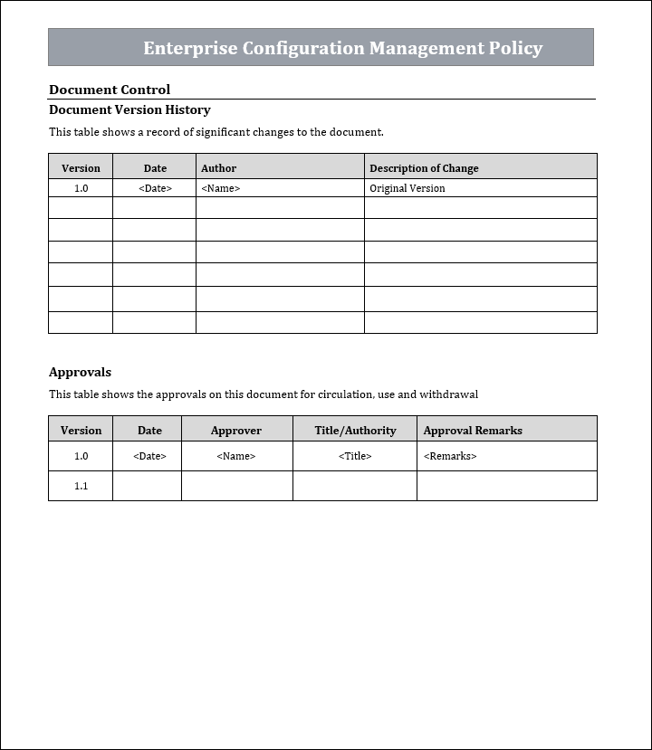 Enterprise Configuration management policy