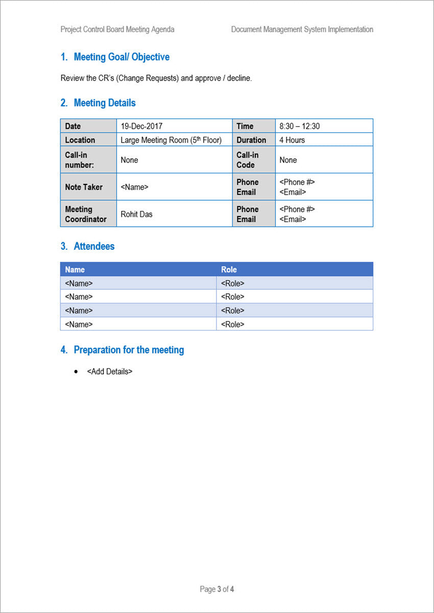 project control board meeting agenda