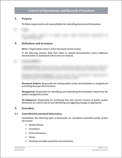Control Of Documents and Records Procedure