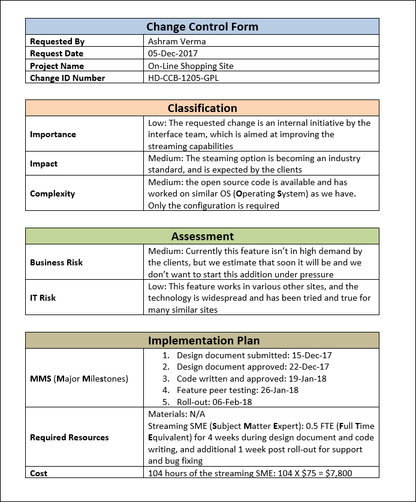 Change Control Form