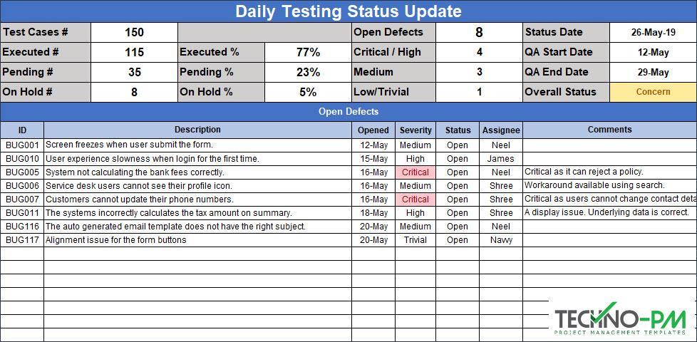 Daily QA Status Email Template 