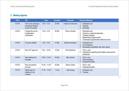 Project Control Board Meeting Agenda