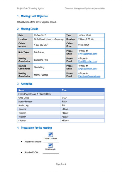 Project kick off meeting agenda