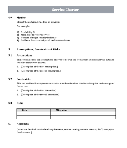 Service Charter Template, Service Charter